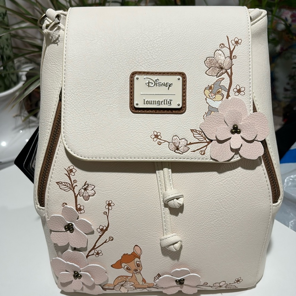 Bambi Loungefly Cream Backpack with Floral and Bambi Design